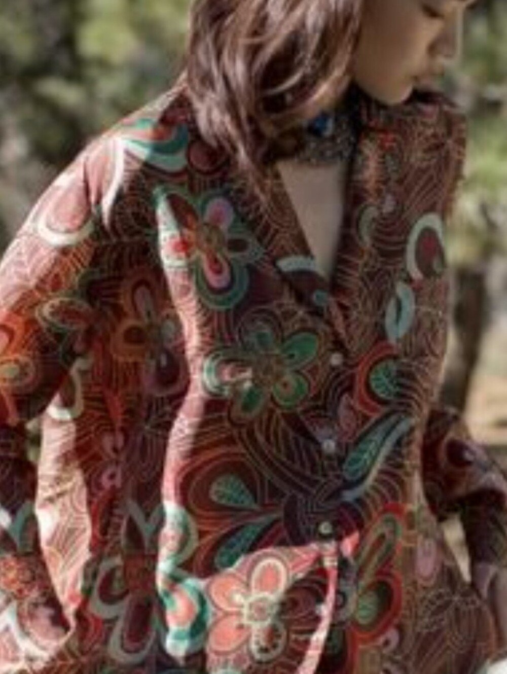 Alix Of Bohemia Brown, Teal & Pink Floral Silk Top